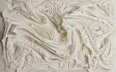 “Ode 3” by Fernando Apodaca. Hand-carved from watercolor blocks