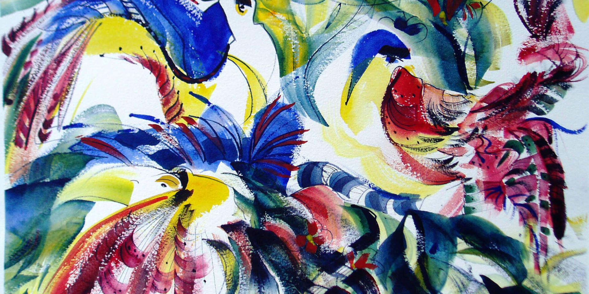 Les oiseaux exotiques, watercolor by José Gietka