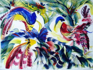Les oiseaux exotiques, watercolor by José Gietka