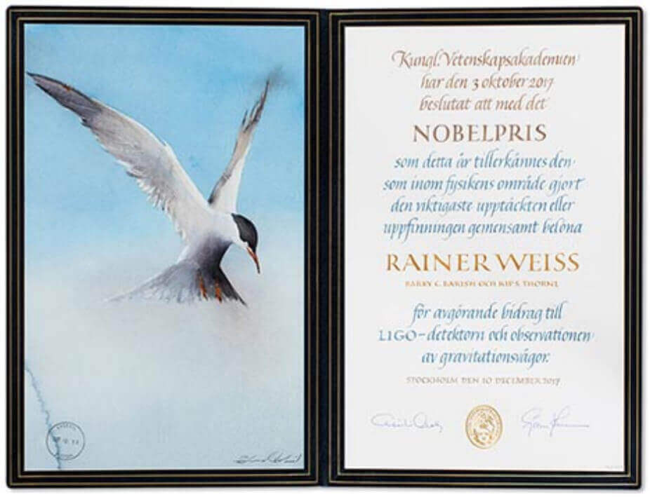 Diplôme prix Nobel Rainer Weiss
