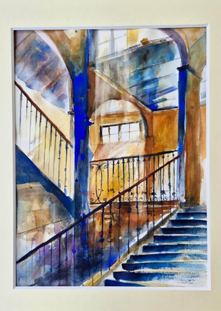 Louis Robert has been a watercolourist since 2018. His aim above all - more than to represent the world - is to breathe new life into watercolour, to instil a breath of modernity by using powerful, beautiful and harmonious colours. Louis attaches great importance to composition, because it is what gives life to an image. He plays with diagonals, slanting lines, Art Déco shapes to give his watercolours a special dynamism. He is fascinated by light and contrast and he wants to share his experience in watercolour with as many people as possible.