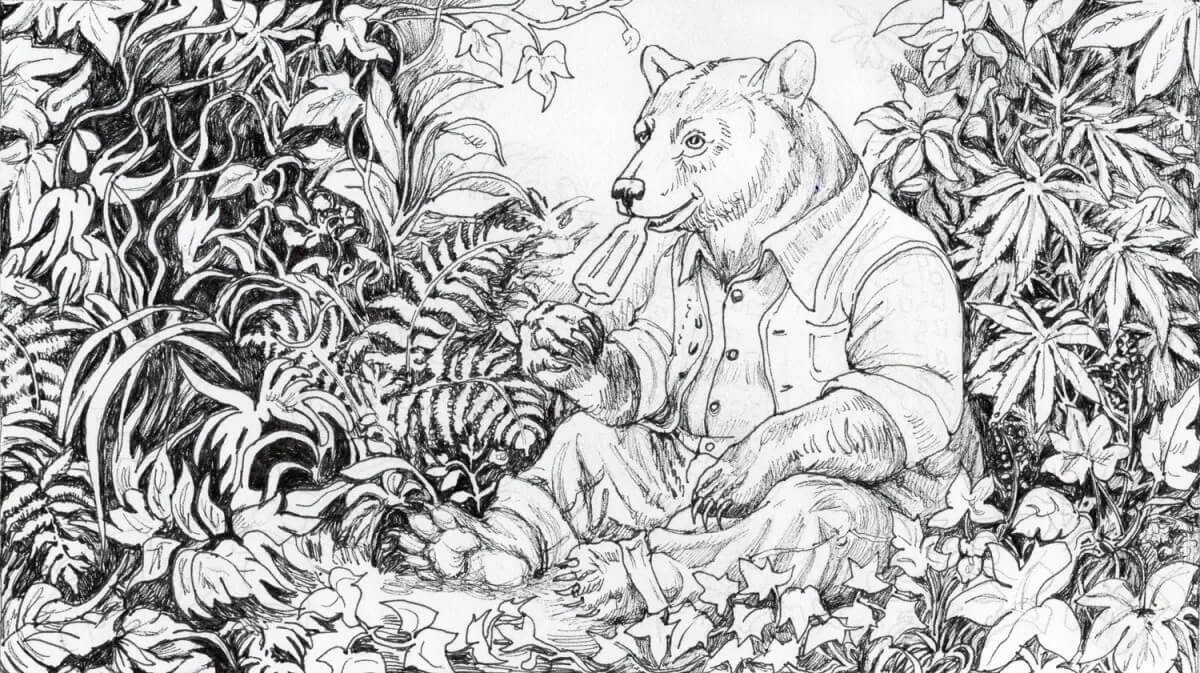 13-Black-Bear-with-Popsicle-Sharpie-pen-on-Arches®-Aquarelle-Travel-Journal-HP