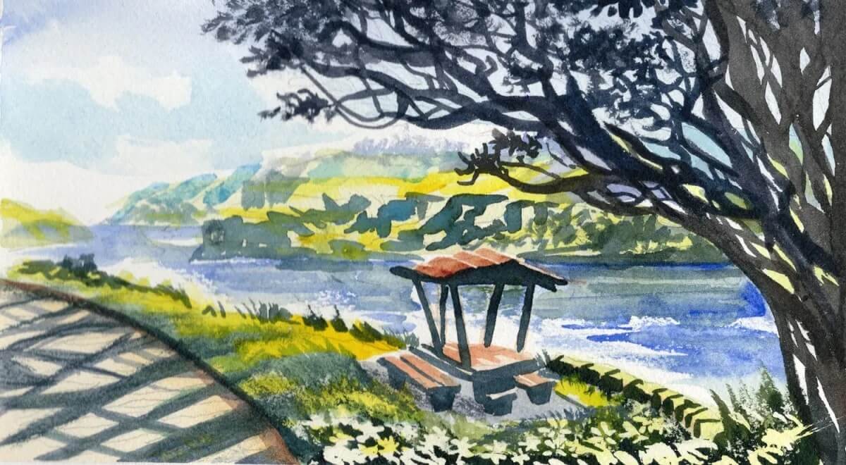 14-X-FR-C-Chamberlain-Park-Da-Vinci-Sketching-Stuff-watercolor-in-an-Arches®-Aquarelle-Travel-Journal