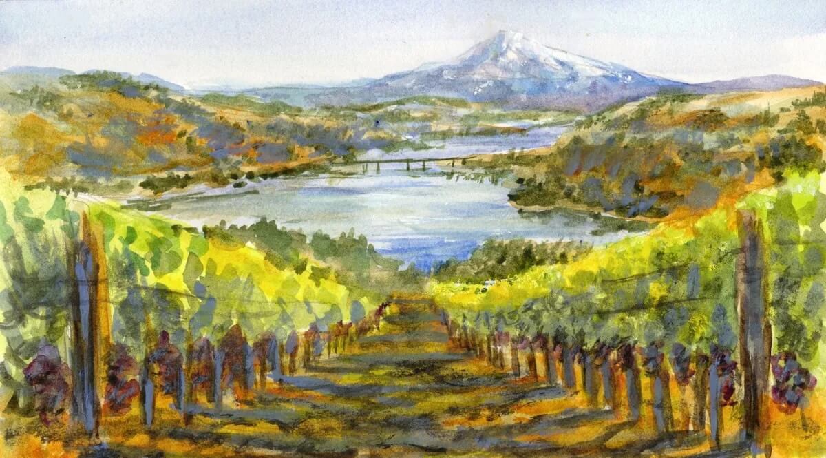 15-X-BK-H-View-of-MT-Hood-from-Maryhill-Winery-Daniel-Smith-watercomr-in-an-Arches®-Aquarelle-Travel-Journal