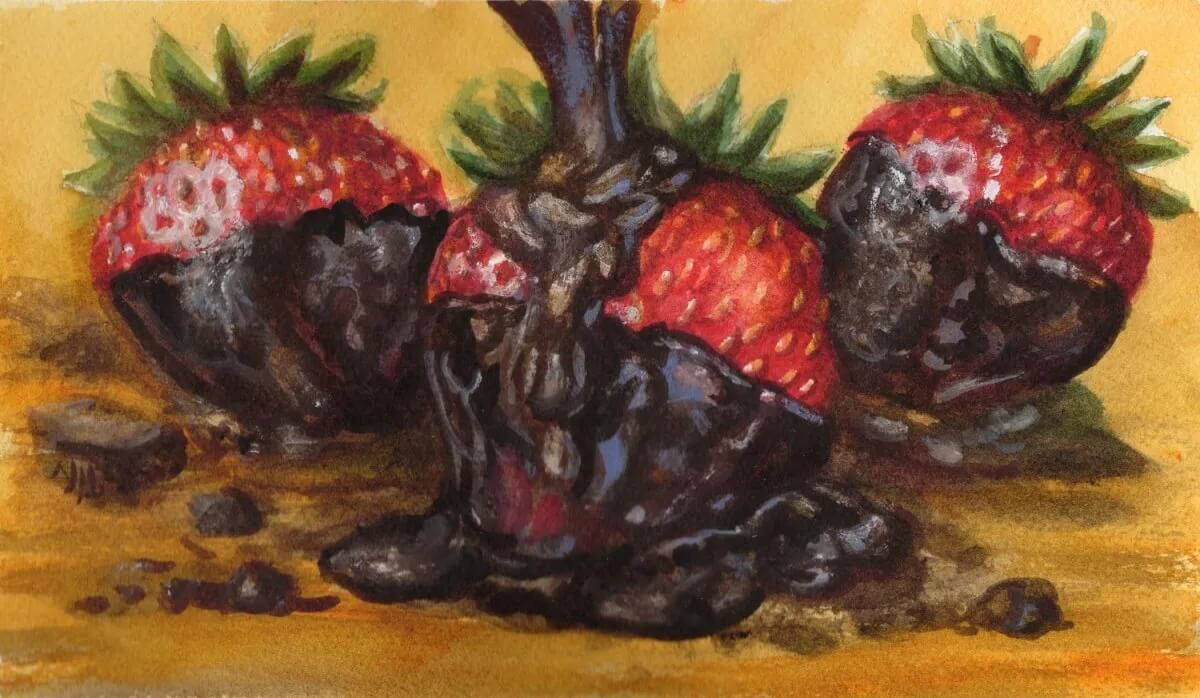 19-X-FR-C-Chocolate-covered-Strawberries-Da-Vinci-Sketching-Stuff-watercolor-iin-an-Arches®-Aquarelle-Travel-Journal-cold-press